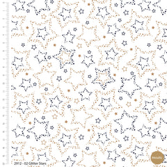 Starry Night Glitter Stars Christmas Gold Metallic Christmas Fabric