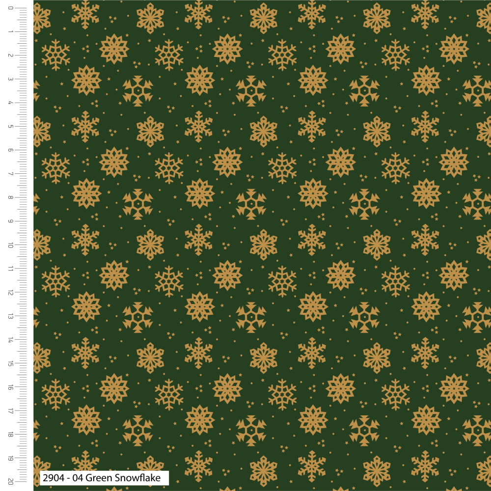 Green Snowflake Metallic Christmas Cotton Fabric