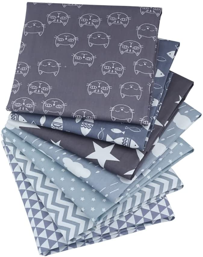 7pcs Grey Kid's Cotton Fat Quarters