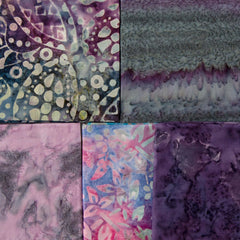 Greys & Purples Bali Batik Colour Moods Fat Quarter Bundle - 5 Fat Quarters, 100% Cotton