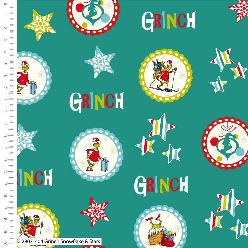 Grinch Snowflakes Stars Cotton Fabric