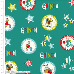 Grinch Snowflakes Stars Cotton Fabric