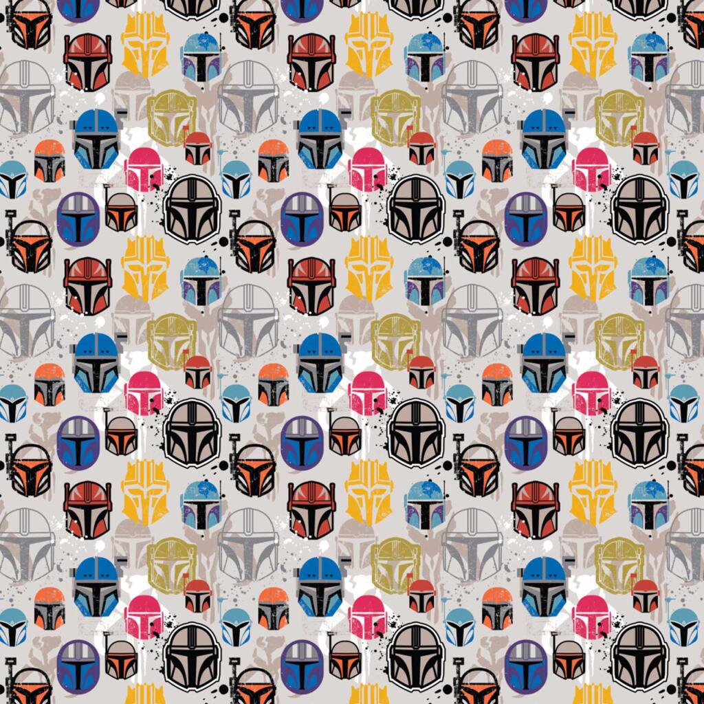 Star Wars Characters Helmets Cotton Print Fabric on White Background