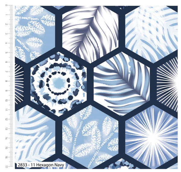 Craft Cotton Company Stuart Hillard Fabric Hexagon Navy Indigo Elements Fabric 