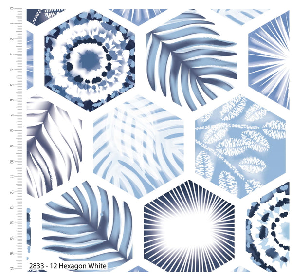 Craft Cotton Company Stuart Hillard Fabric Hexagon White Indigo Elements Fabric 
