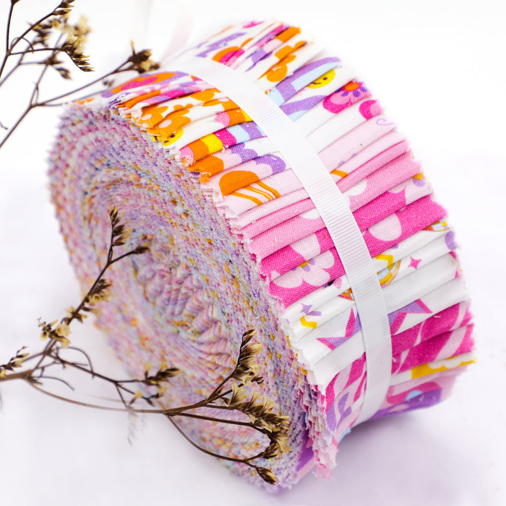 CraftsFabrics 20pcs 2.5 Dreamy Pink Floral Jelly Rolls Fabric Strips