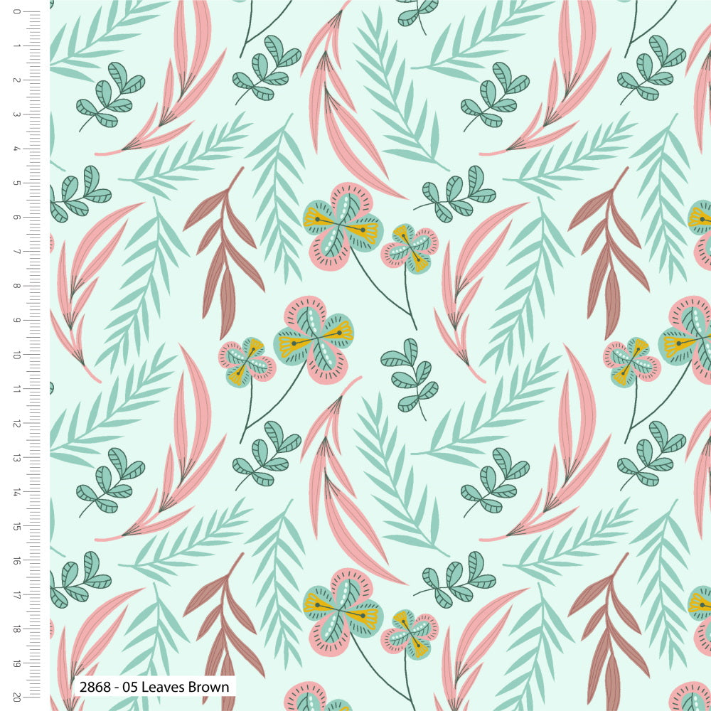 Freehand Birds Leaves Brown Cotton Fabric