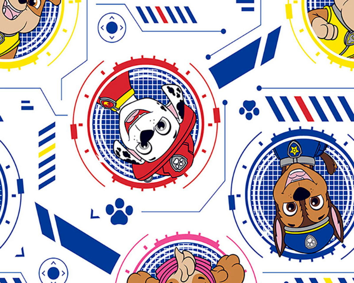 Little Johnny - Paw Patrol Faces 100% Cotton Fabric, White