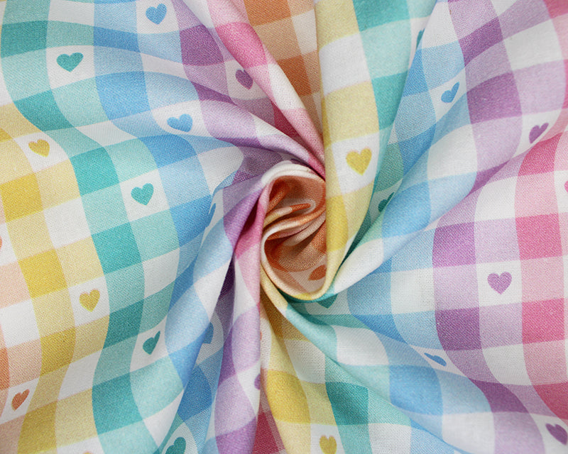 Little Johnny Love Hearts Check Fabric