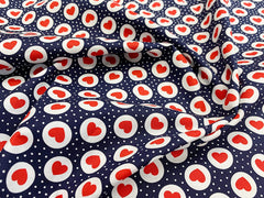 Rose & Hubble Red Love Hearts 100% Cotton Poplin Fabric, Navy