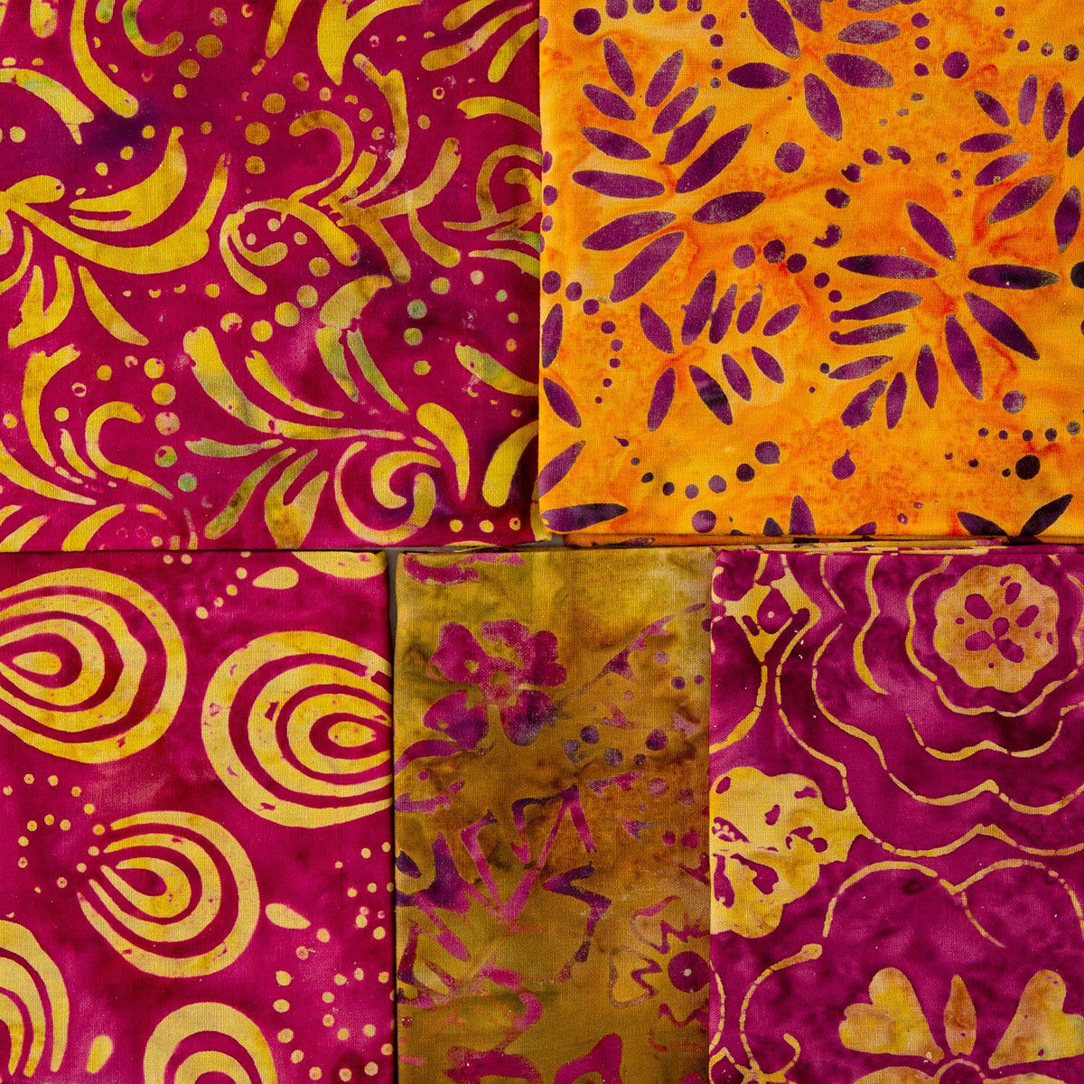 Magentas & Golds Bali Batik Colour Moods Fat Quarter Bundle - 5 Fat Quarters, 100% Cotton