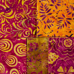 Magentas & Golds Bali Batik Colour Moods Fat Quarter Bundle - 5 Fat Quarters, 100% Cotton