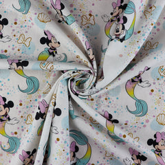 Little Johnny Disney Mermaid Minnie Cotton Fabric, White