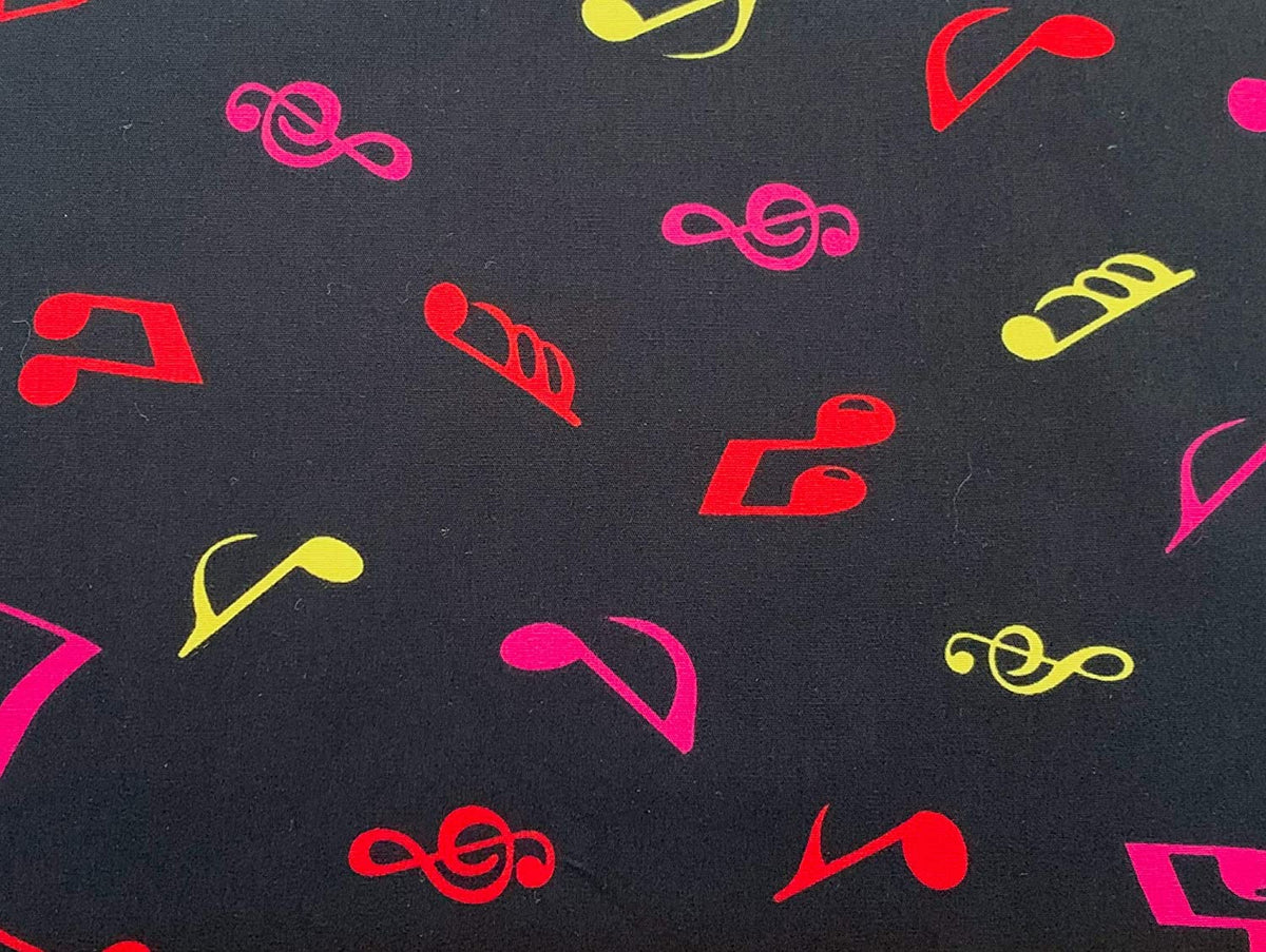 Rose & Hubble Multi Musical Notes on Black 100% Cotton (CP0133 Multi)