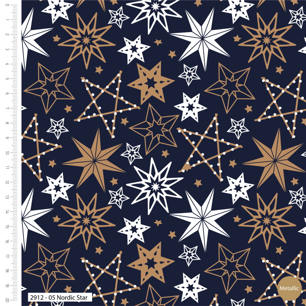 Starry Night Nordic Star Christmas Navy Blue Gold Metallic Christmas Fabric