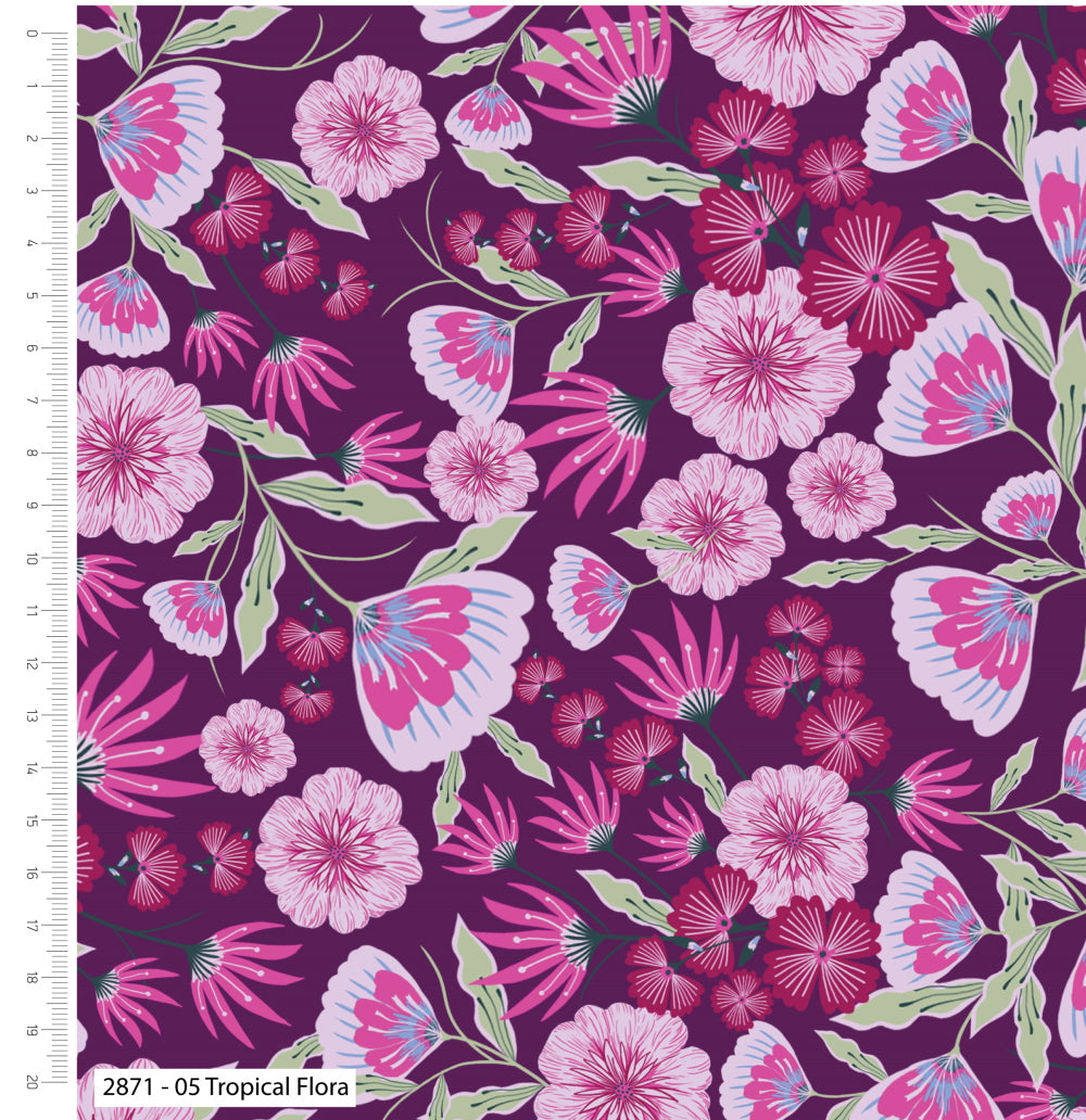 The Craft Cotton Company Parrots in Paradise Fabric Tropical Flora Bethany Salt 