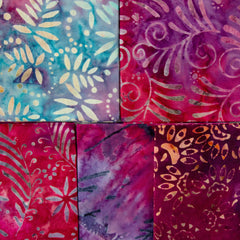 Pinks & Purples Bali Batik Colour Moods Fat Quarter Bundle - 5 Fat Quarters, 100% Cotton