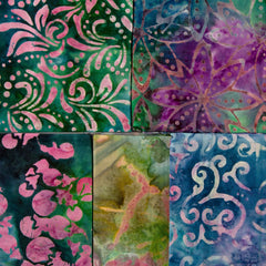 Purples & Greens Bali Batik Colour Moods Fat Quarter Bundle - 5 Fat Quarters, 100% Cotton