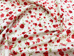 Rose & Hubble Pretty Red Floral Print on Ivory 100% Cotton (CP0868)