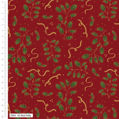 Red Holly Metallic Christmas Cotton Fabric