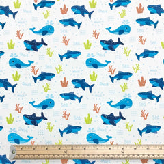 Children's Craft Fabric Material Sharks Whales Sea life Ocean Fabric  