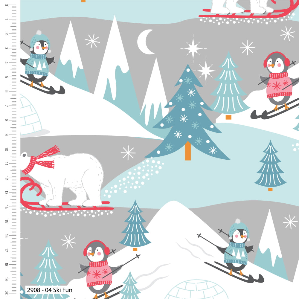 Childrens Penguins Polar Bears Christmas Cotton Fabric