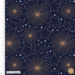 Starry Night Starburst Christmas Navy Blue Gold Metallic Christmas Fabric