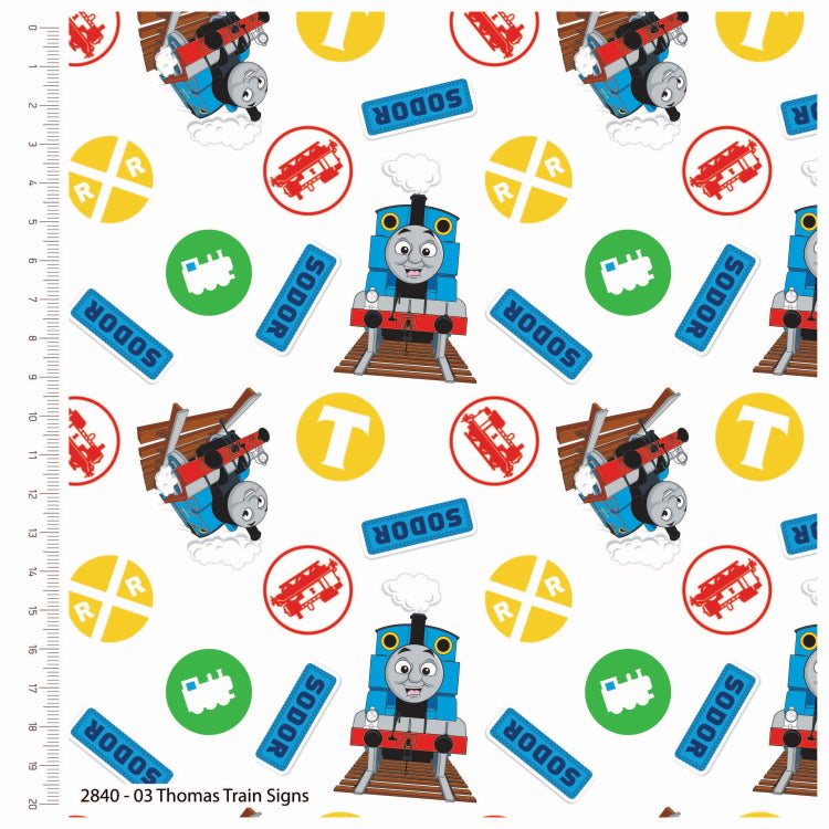 Craft Cotton Company Explorers  Train Signs Thomas & Friends Fabric 