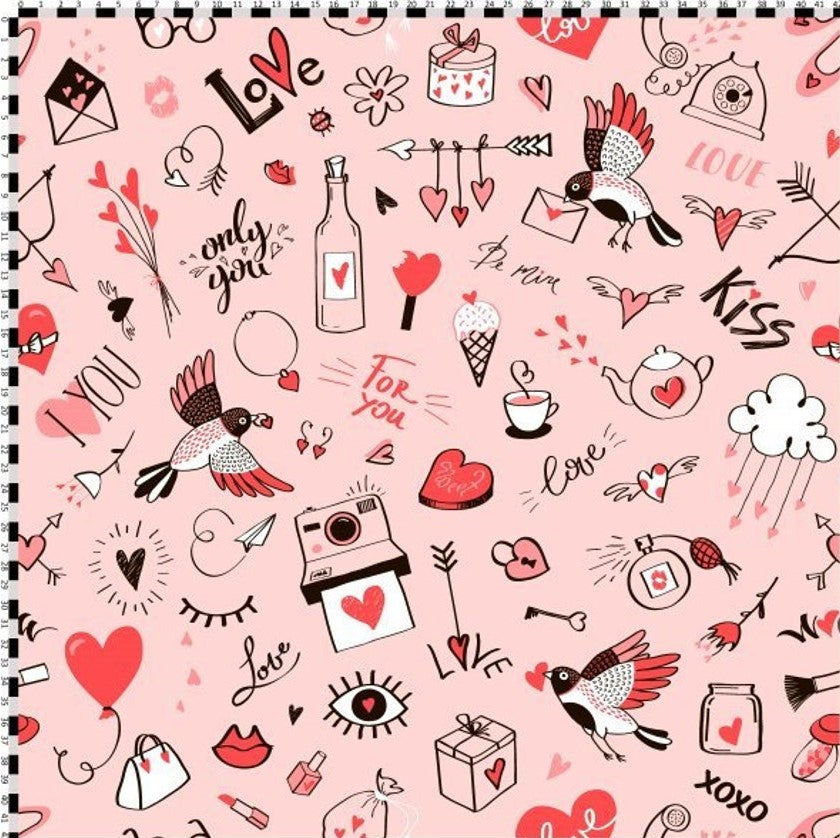 Valentine Fabric, Happy Valentines Day, Fabric for Her, Quilting Treasures,  100% Cotton, Sewing Craft, for Dressmaking, Sold by FAT QUARTER 
