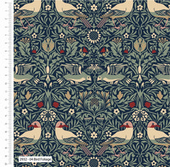 Winter Garden Bird Foliage William Morris Cotton Fabric