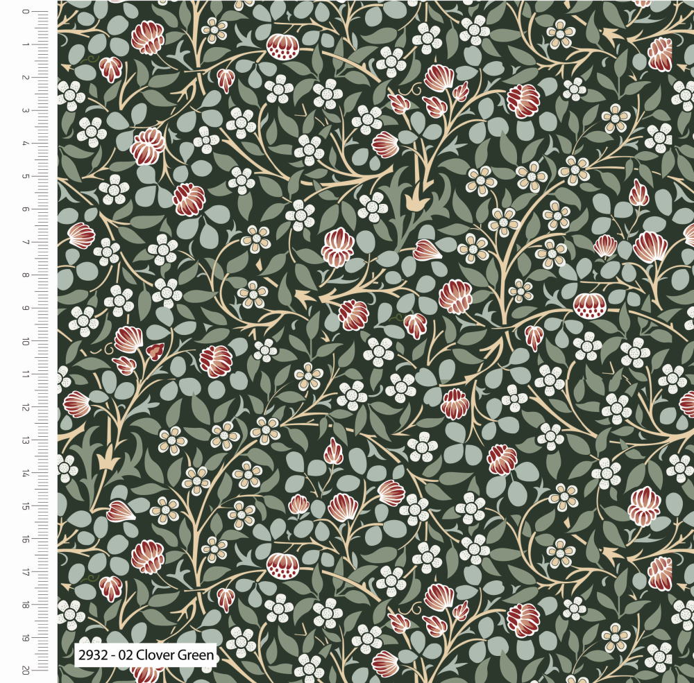 Winter Garden Clover Green William Morris Cotton Fabric